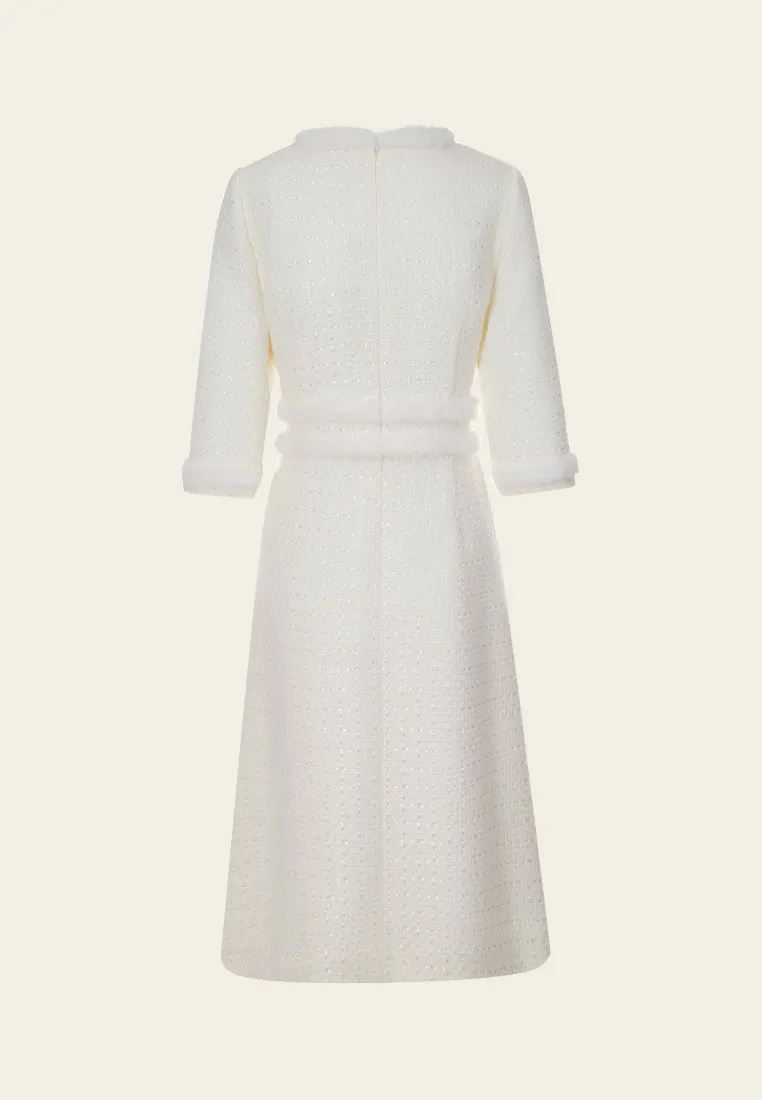 AbrasionResistantFabric Mixed Tweed Lurex-detail Fur-trim Dress