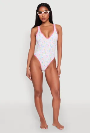 High Density Fabric Tropical Geometric Patterned One Piece Swimsuit