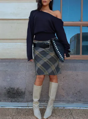 Shoreline Midi Skirt Blue Check Everyday Vibe Asymmetrical Cut