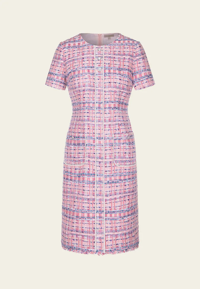 MultiFunctional Pockets Mixed-tweed Slim-fit Crystal-detail Dress