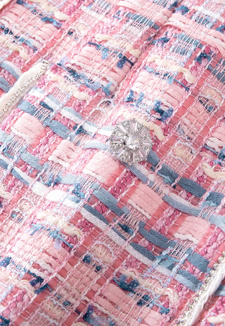 Colorfast Technology AntiSnag Threading Mixed-tweed Slim-fit Crystal-detail Dress