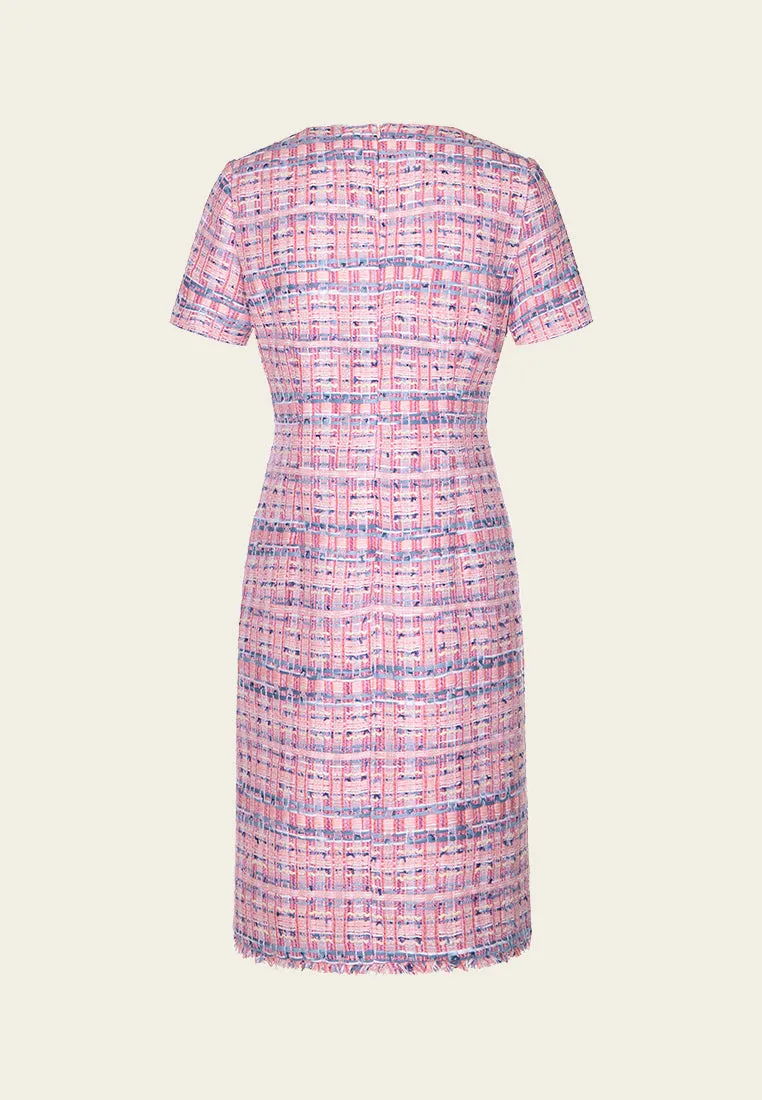 SweatAbsorbentLining Reinforced Edges Mixed-tweed Slim-fit Crystal-detail Dress