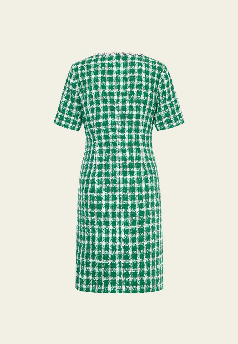 Emerald Green Check Tweed Dress Adjustable Fastenings