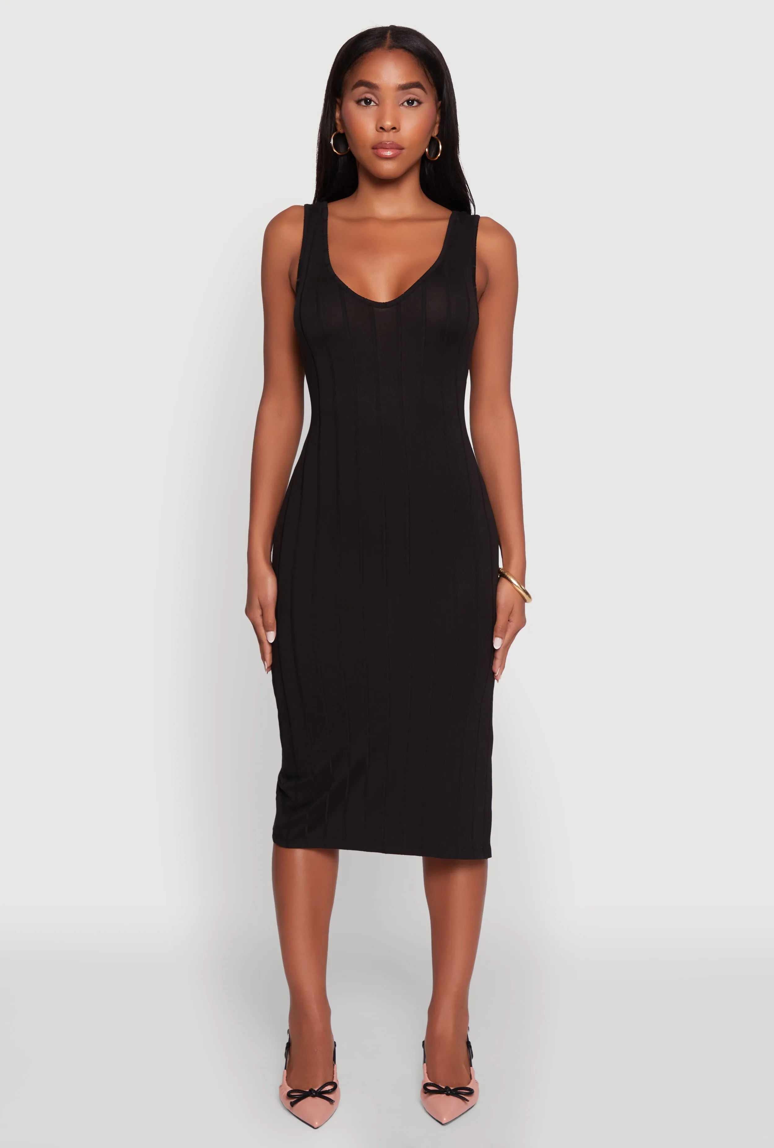 Trendy Rib Knit V-Neck Side Slit Tank Dress Seasonal Wardrobe