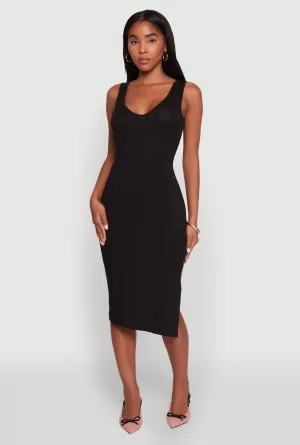 Versatile event piece Field Glow Trendy Rib Knit V-Neck Side Slit Tank Dress