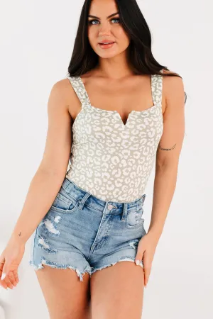 Exotic Nights Animal Print Bodysuit (Sage/White) Office work Cool Simple