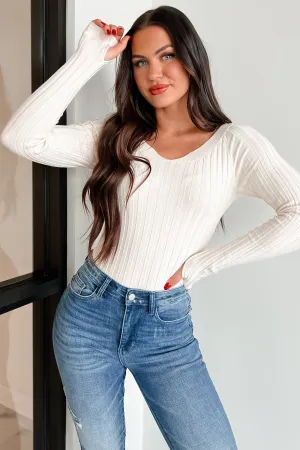 Stylish Gym New Soft London Landscape Off Shoulder Bodysuit (Cream)