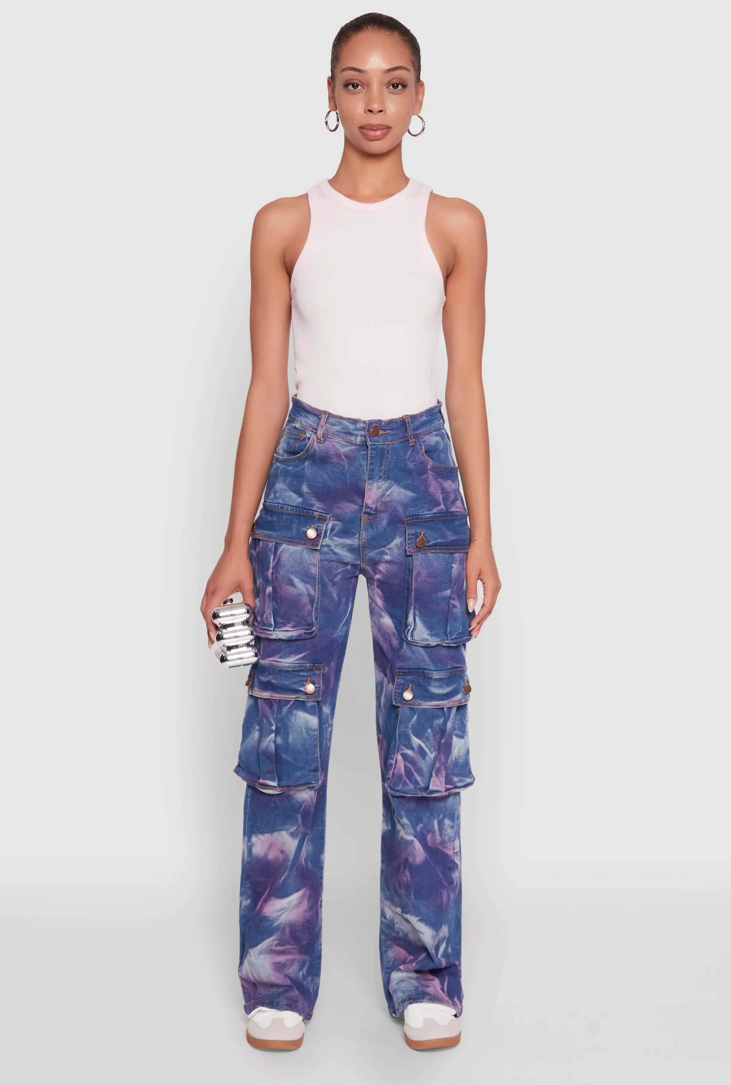 Daisy High Waisted Straight Leg Jeans with Cargo Pockets Perfect Match Softened Denim Material
