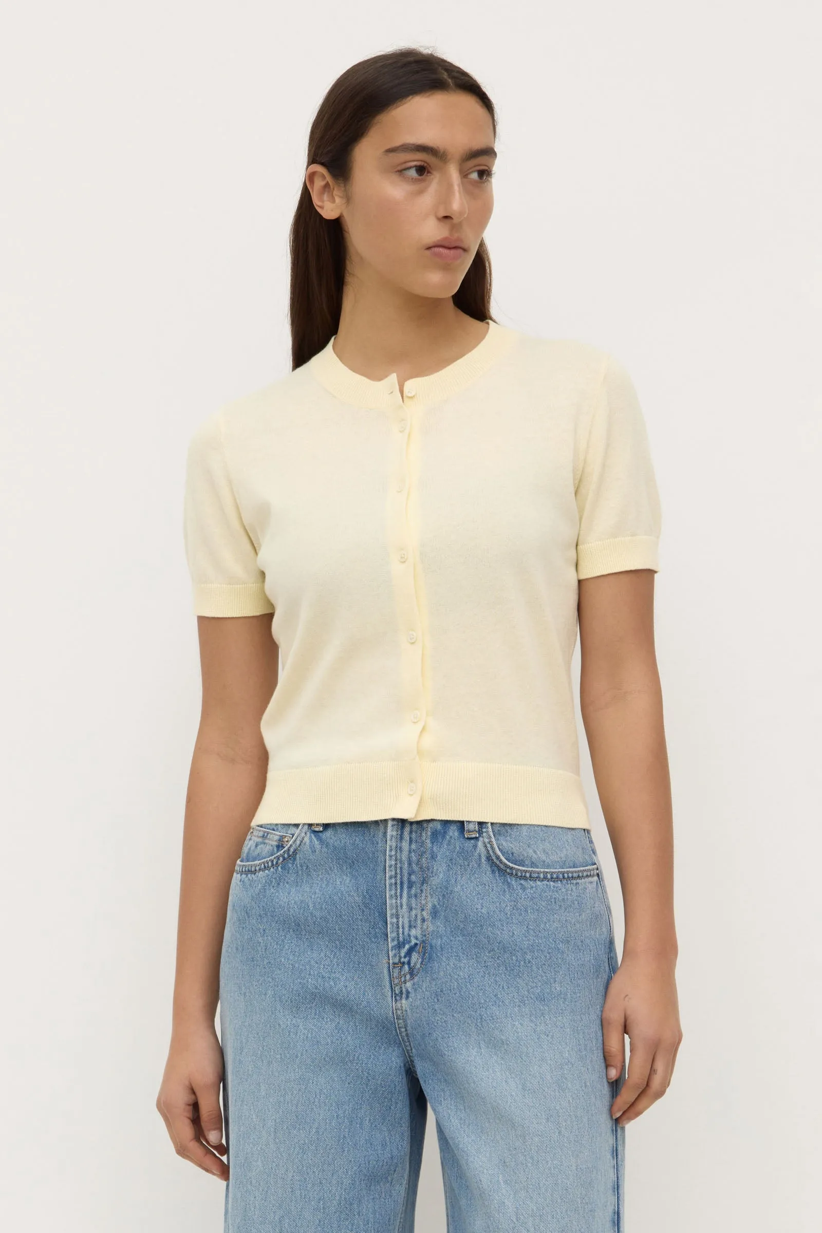 Semra Cotton Cashmere Short Sleeve Cardigan Kind Soul Elastic cuffs