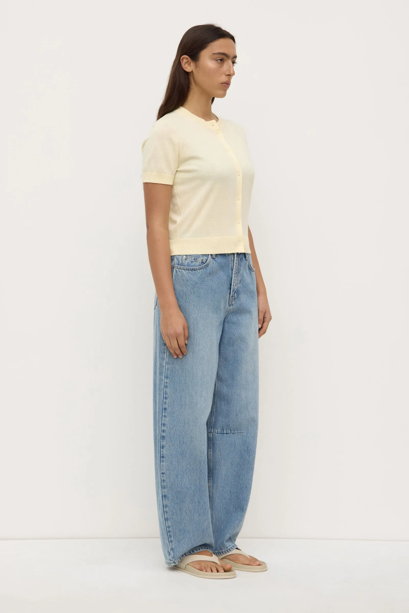 Semra Cotton Cashmere Short Sleeve Cardigan Day Glow
