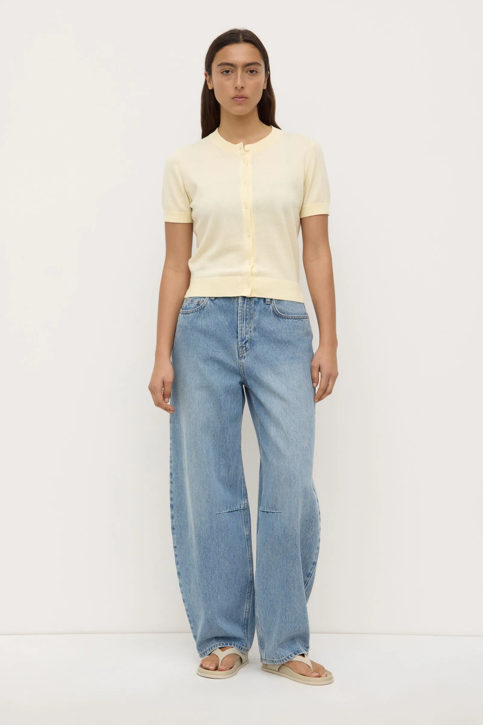 Sharp Line Scandi Clean Semra Cotton Cashmere Short Sleeve Cardigan
