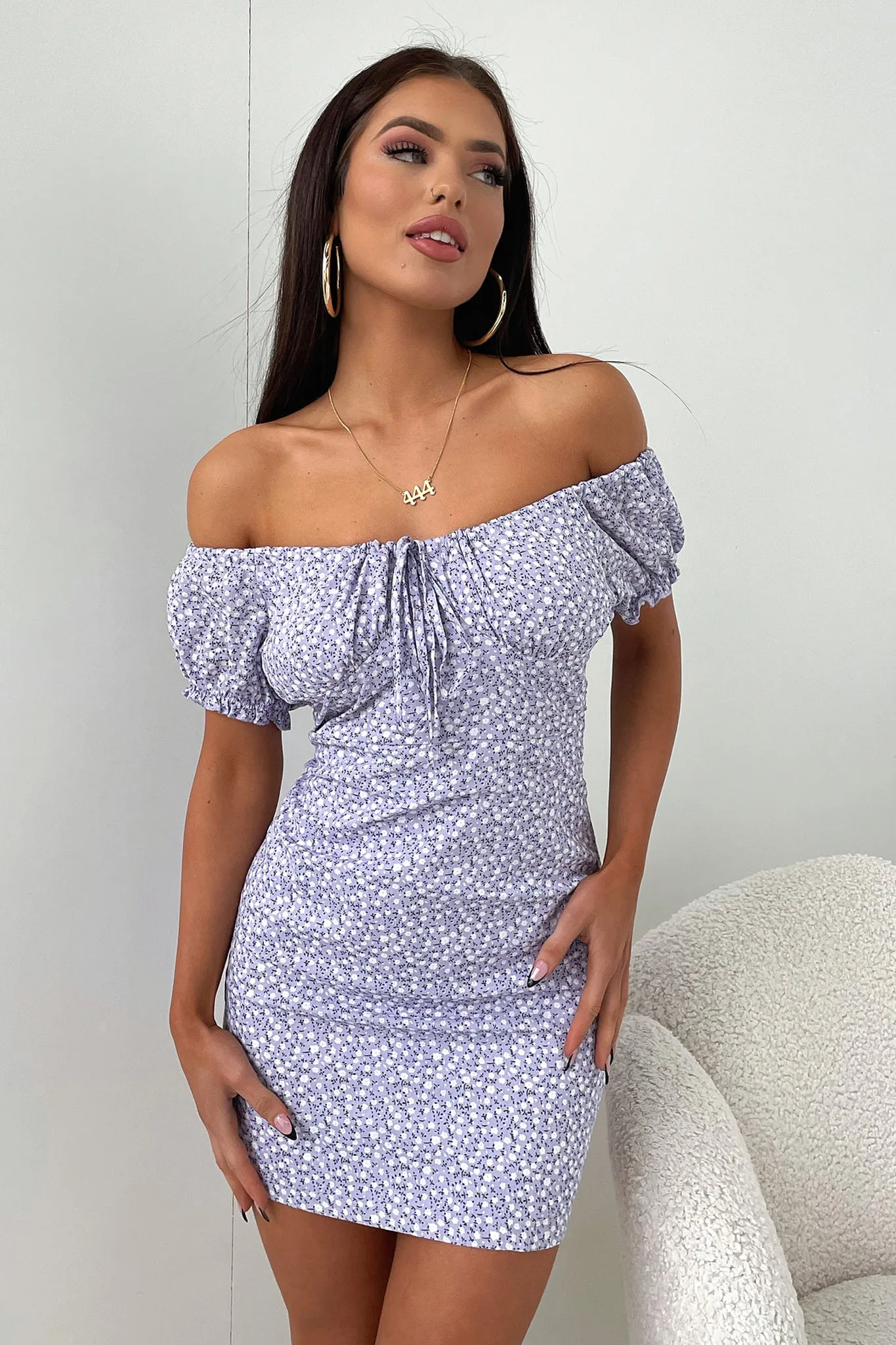 Fishtail Hem Finish Alma Dress - Purple Floral
