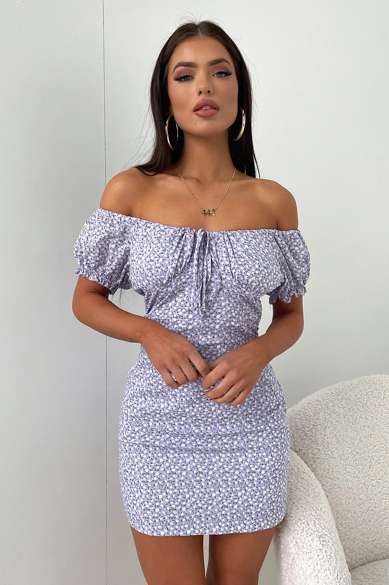 Alma Dress - Purple Floral Smart Casual Style High Thread Count Cotton