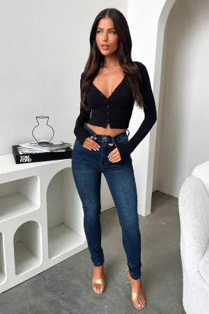 Natural Style Party Look Classic Wear Lainie Skinny Leg Jeans - Dark Denim