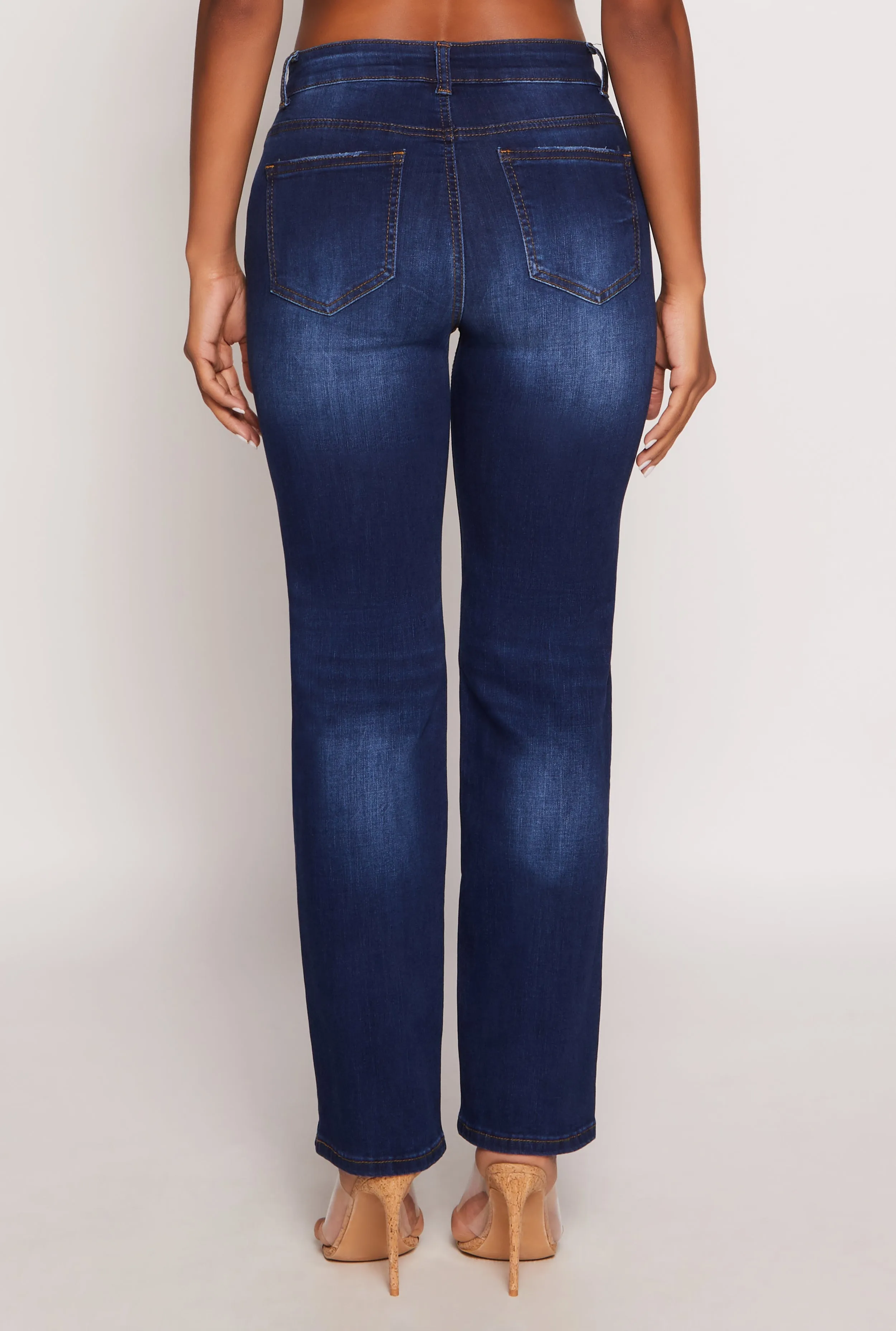 Teen Outfit Elegant Streetwear Essential WAX Frayed Detail Straight Leg Jeans