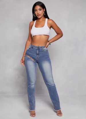 Cut Out Ring Detail Straight Leg Jeans Breathable Work Meeting Relaxed Style All Day Wear