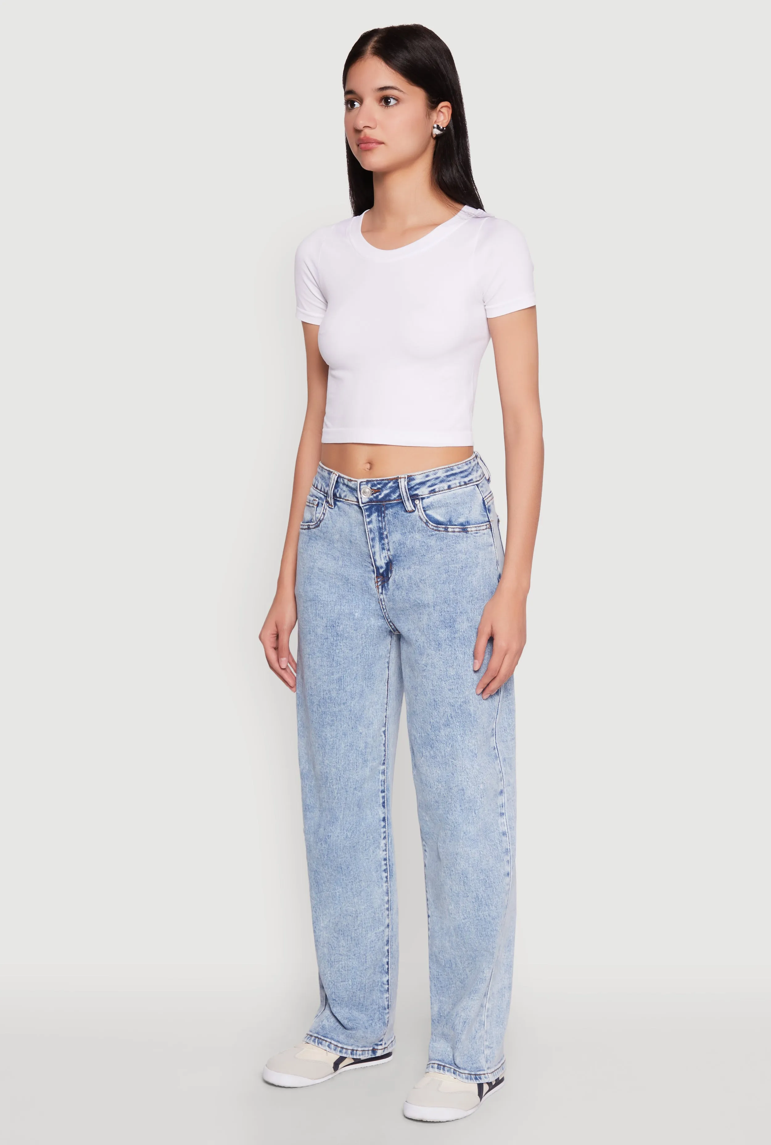 Reinforced Stitching Details Temperature Regulating Fabric WAX Acid Wash Straight Leg Jeans