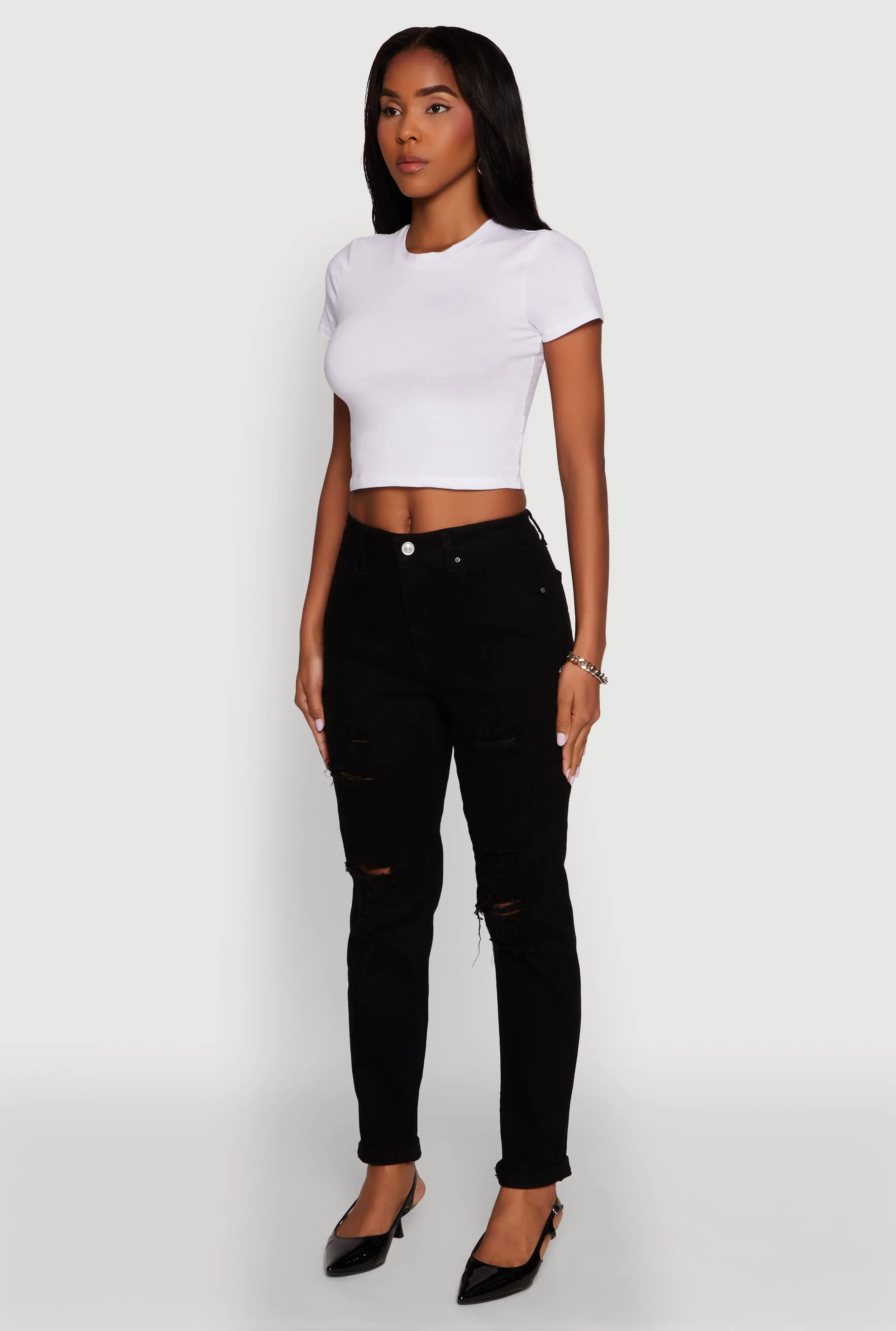 Tailored Cut Trend Friendly WAX Mid Rise Boyfriend Cut Distressed Jeans