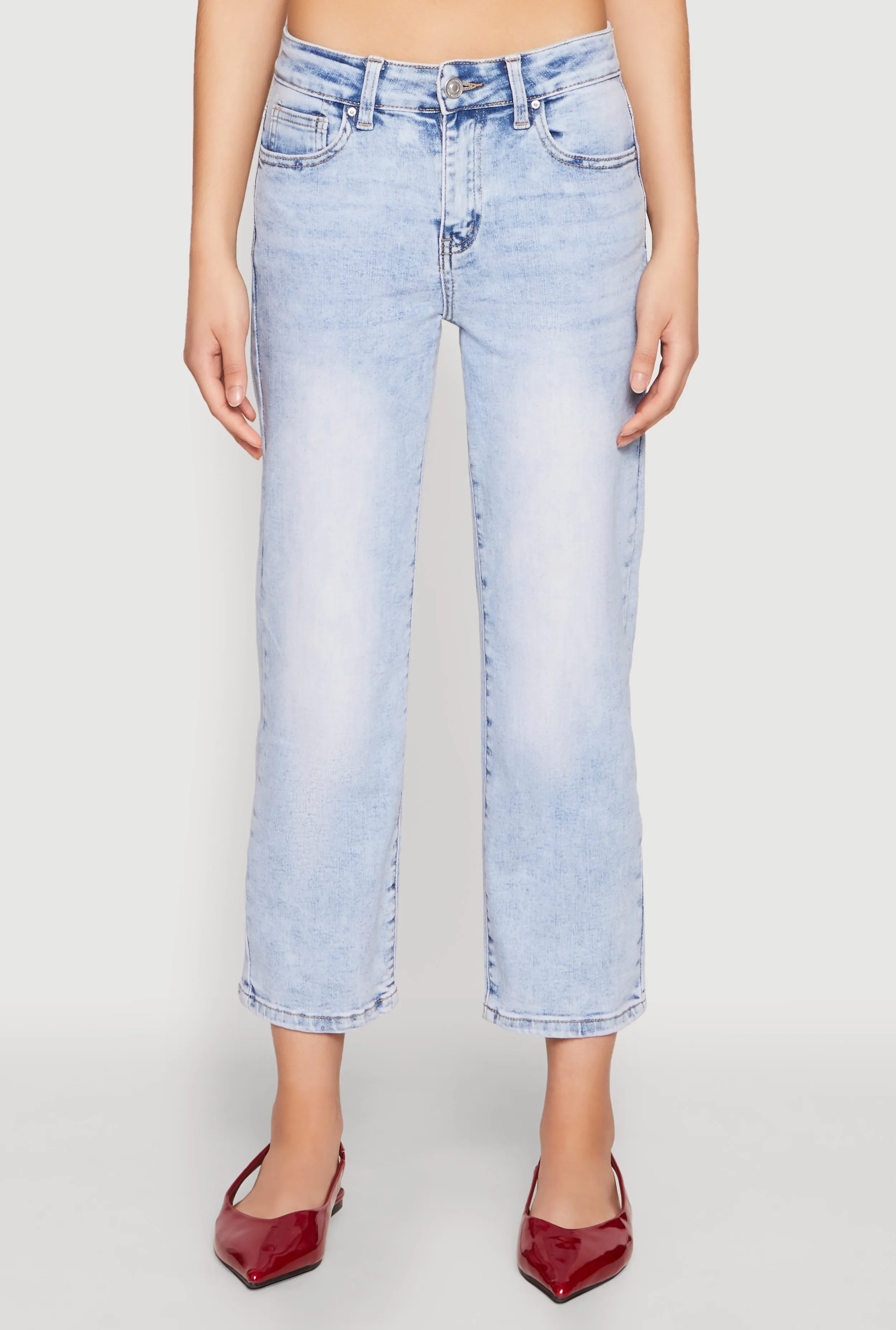 Breathable Work Meeting Relaxed Style WAX Straight Leg Capri Jeans