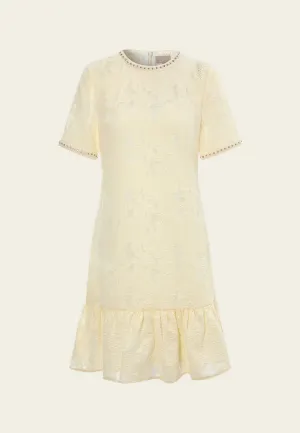 Jacquard Ruffle-hem Embellished Dress World Glow