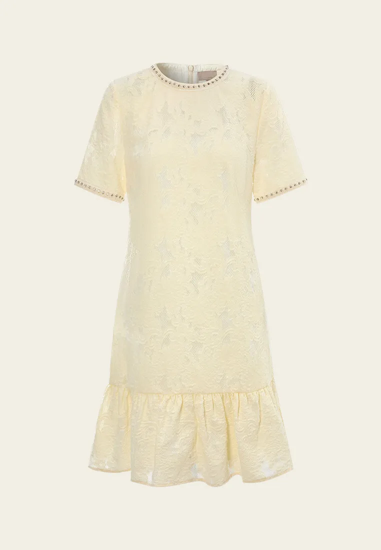 Jacquard Ruffle-hem Embellished Dress World Glow