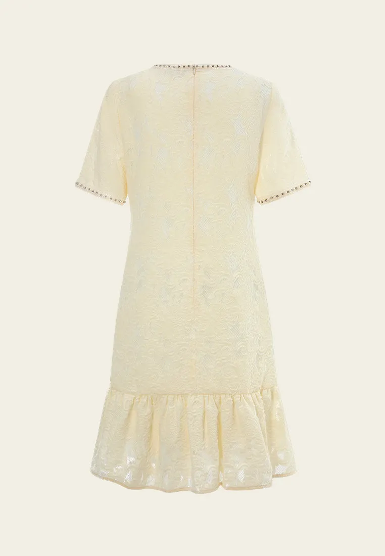 Jacquard Ruffle-hem Embellished Dress Meta Mood