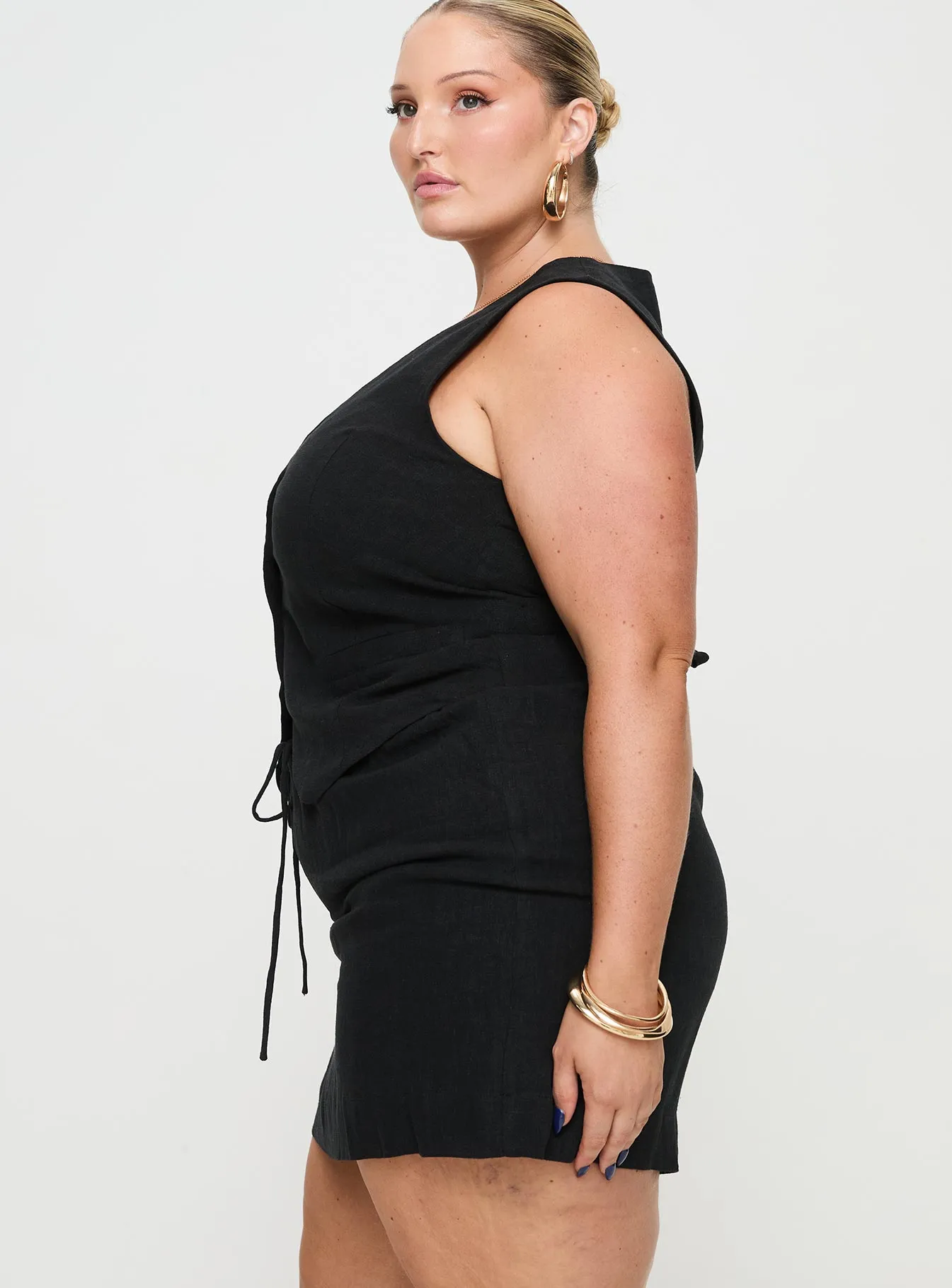 Evry Linen Blend Mini Skirt Black Curve Simple Layer Easy Combo