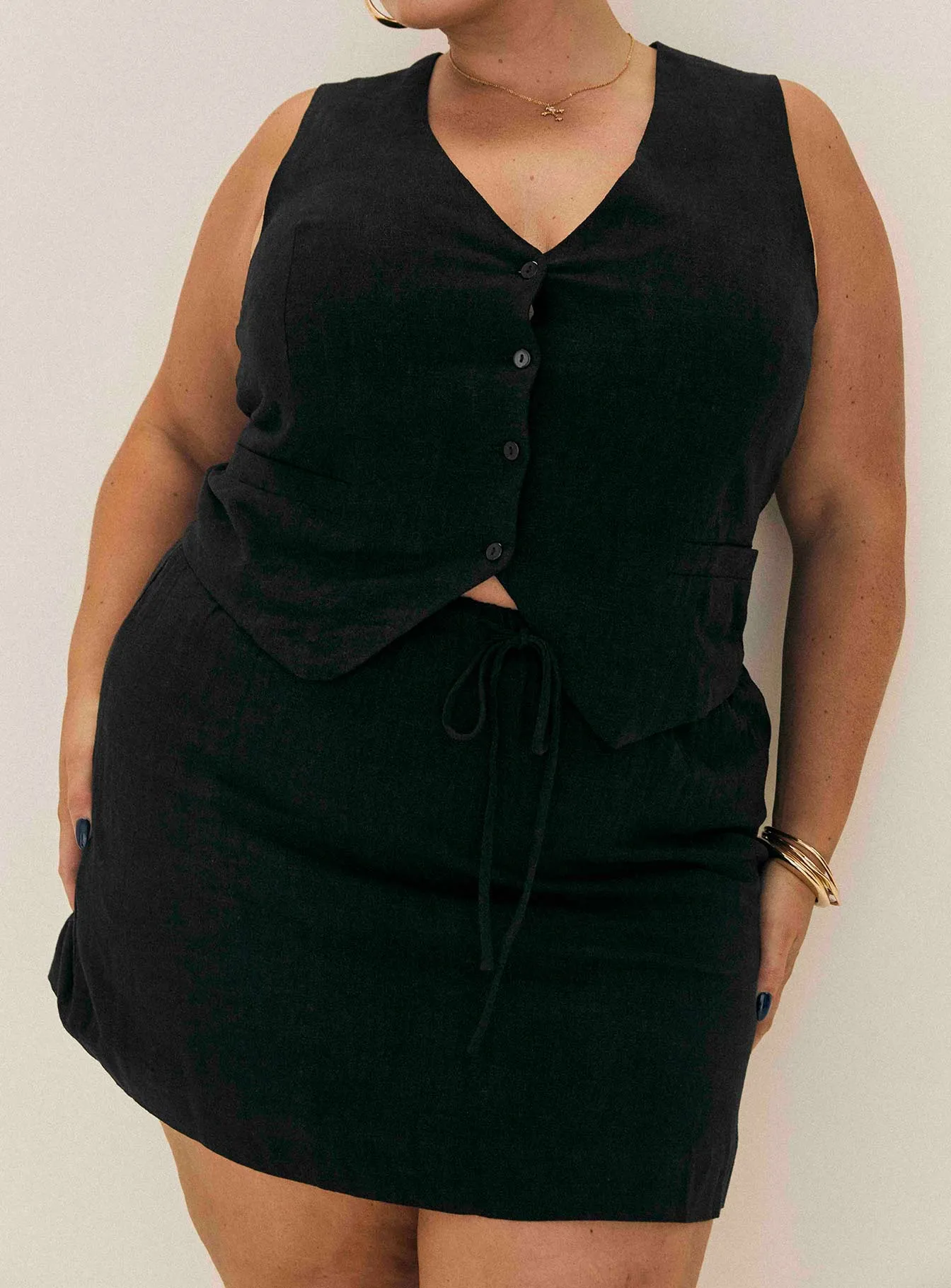 urban scene Evry Linen Blend Mini Skirt Black Curve