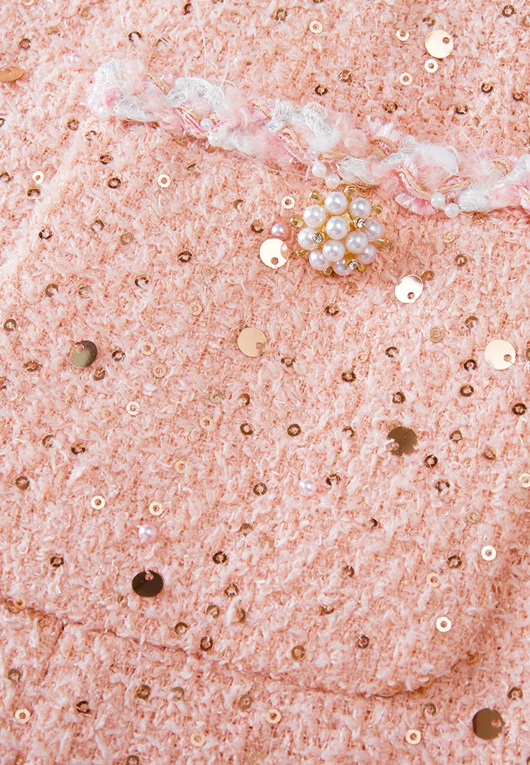 Elegant Glow Sequin-detail Frayed-detail Slim-fit Dress