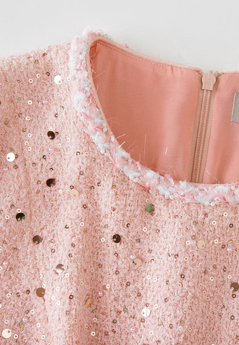 New Day Star Light Sequin-detail Frayed-detail Slim-fit Dress