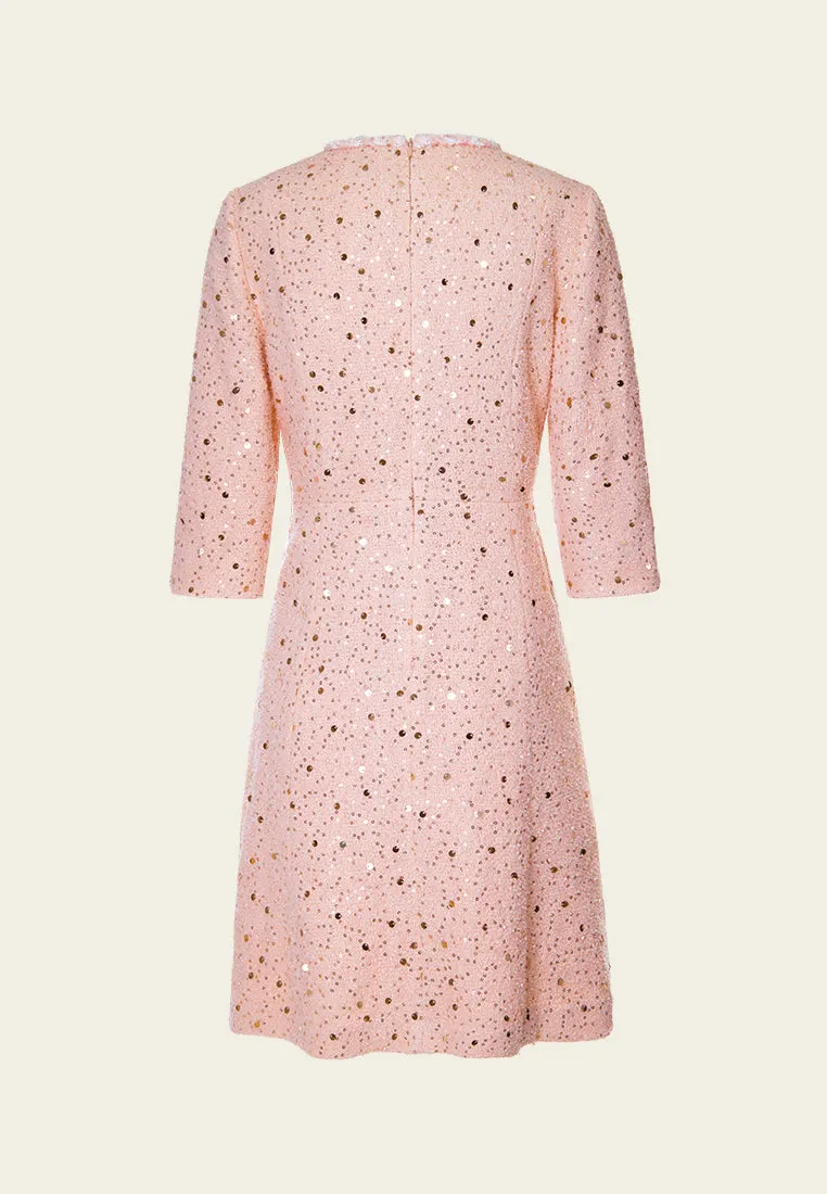 Sequin-detail Frayed-detail Slim-fit Dress HighElasticity