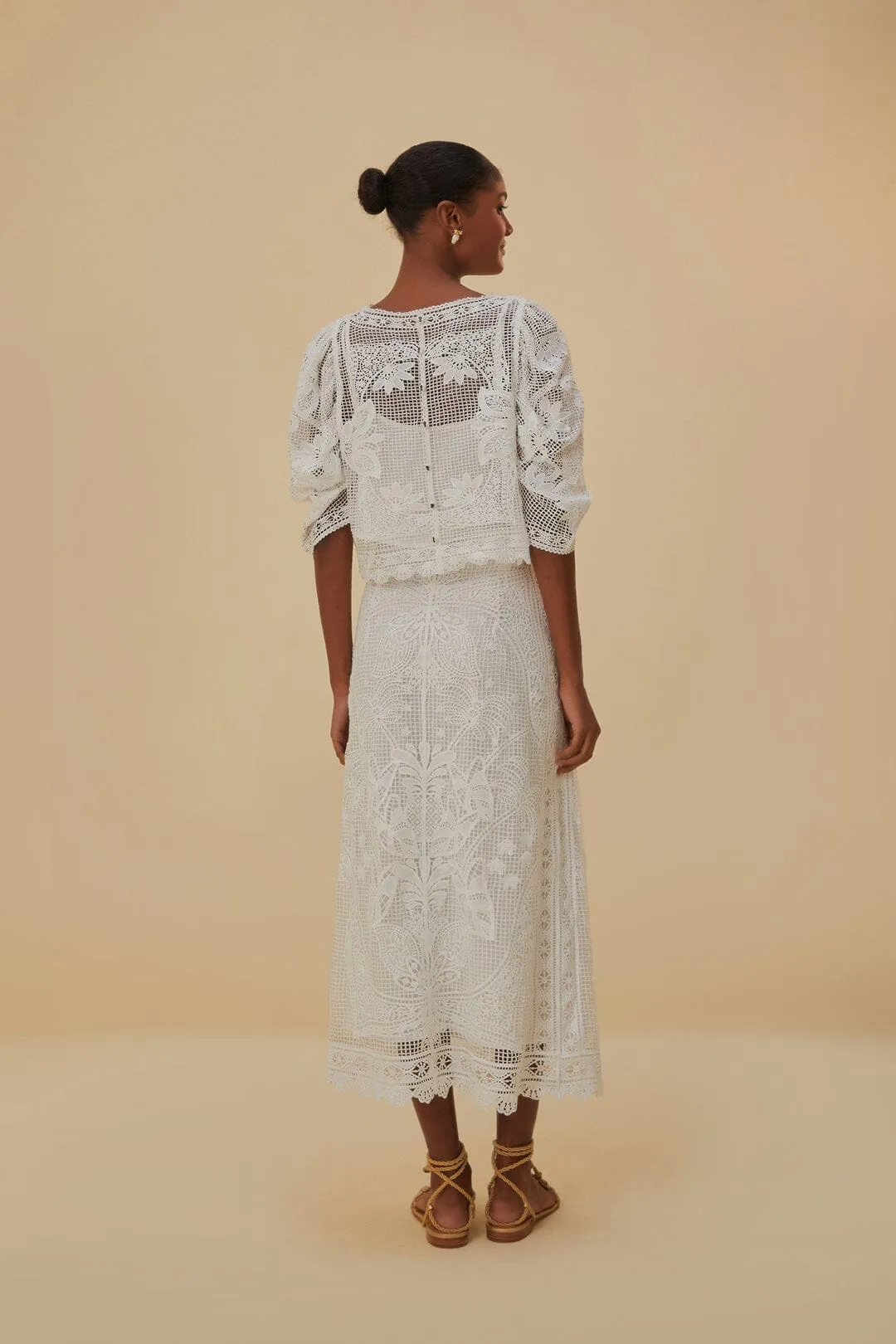 White Guipure Midi Skirt Seasonal special