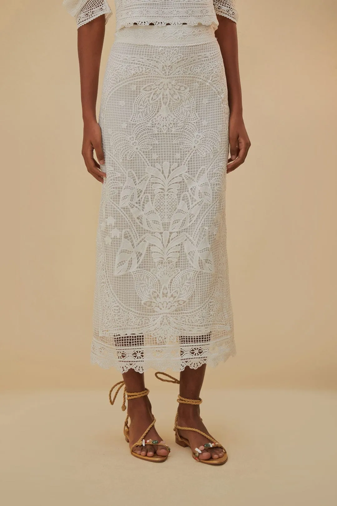 White Guipure Midi Skirt Vibrant Touch Mid Length