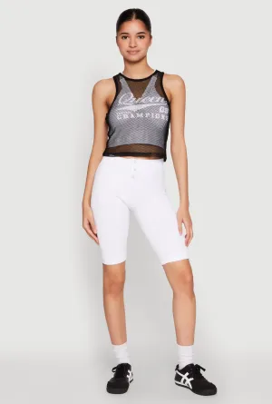 Contrast Binding Queen Champions Graphic Fishnet Crop Top
