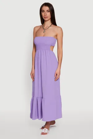 Trendy Smocked Strapless Keyhole Detail Tiered Dress Travel Light