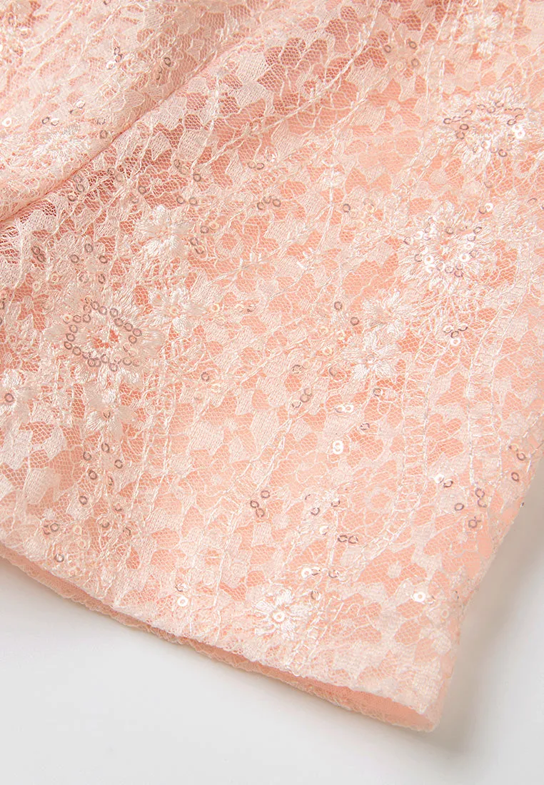 Embellished-trim Sequin-detail Lace Dress Loose Thread