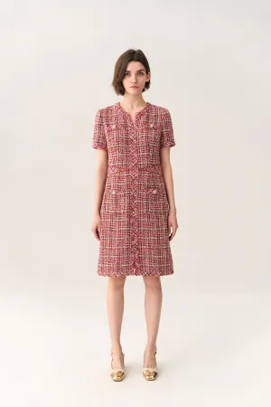 StaticResistantLining Patch-pocket Bead-detail Concealed-fastening Short-sleeve Dress