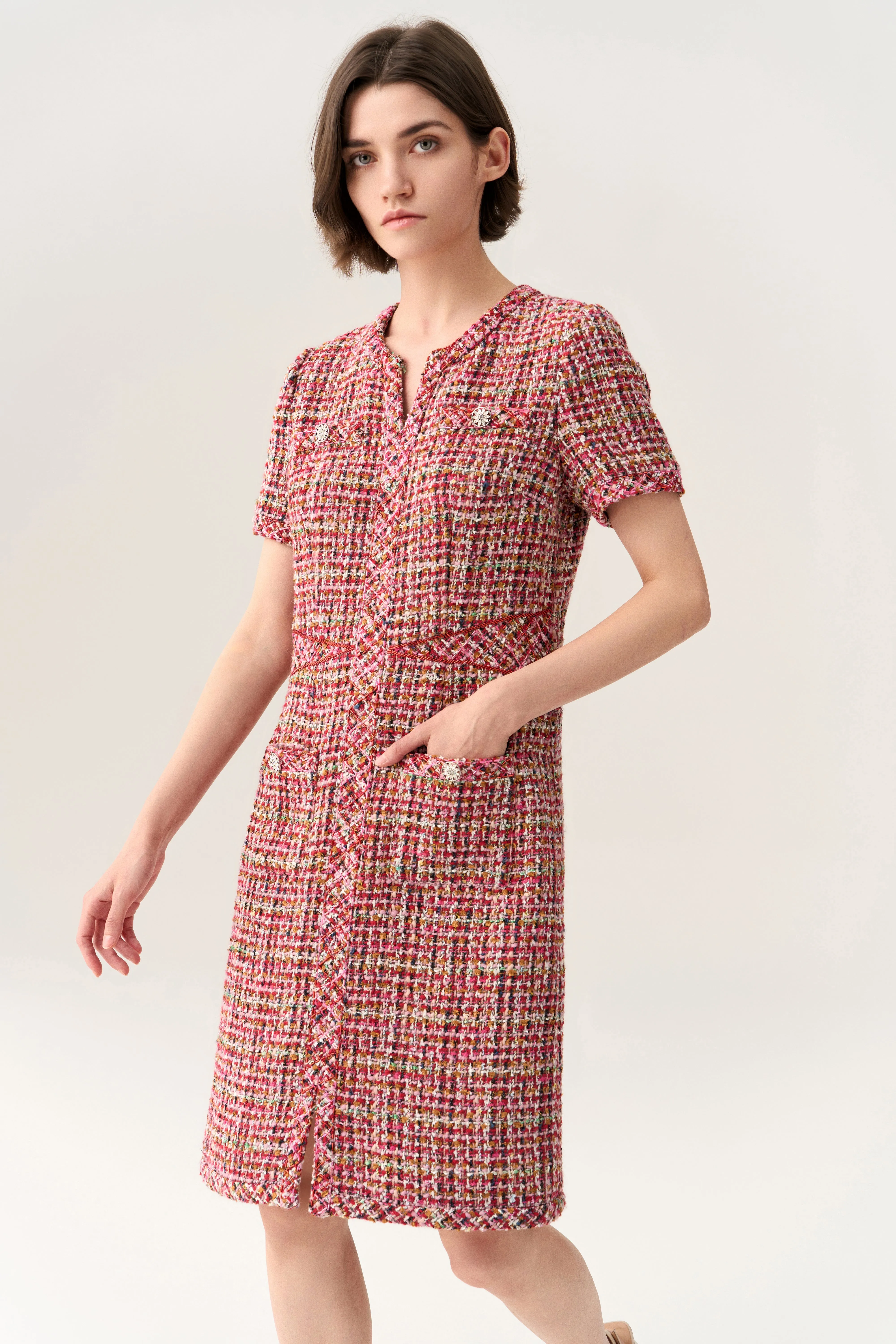Patch-pocket Bead-detail Concealed-fastening Short-sleeve Dress Tribal Soul Romance Air