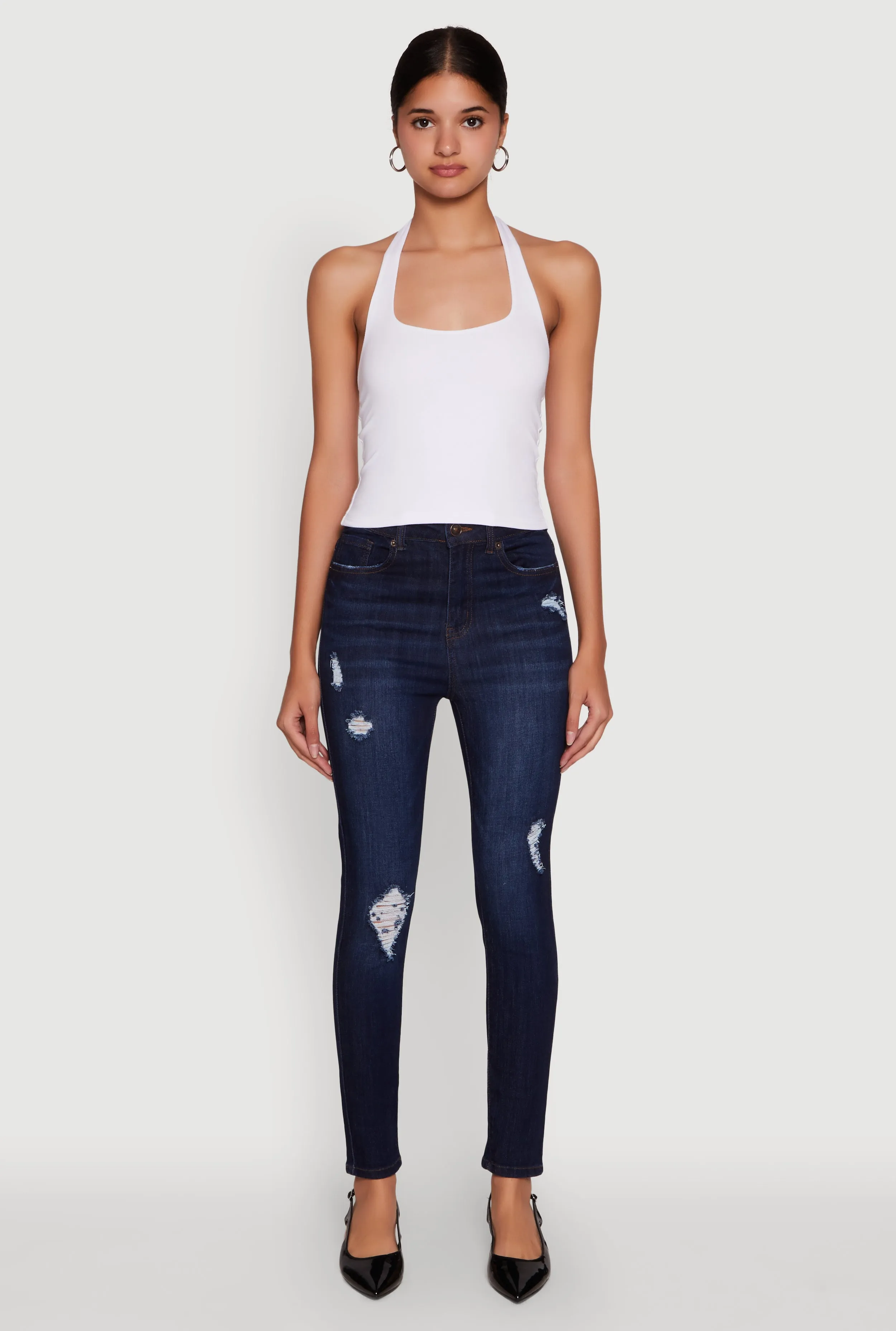 Relaxed Style WAX High Waisted Distressed Stretch Skinny Jeans