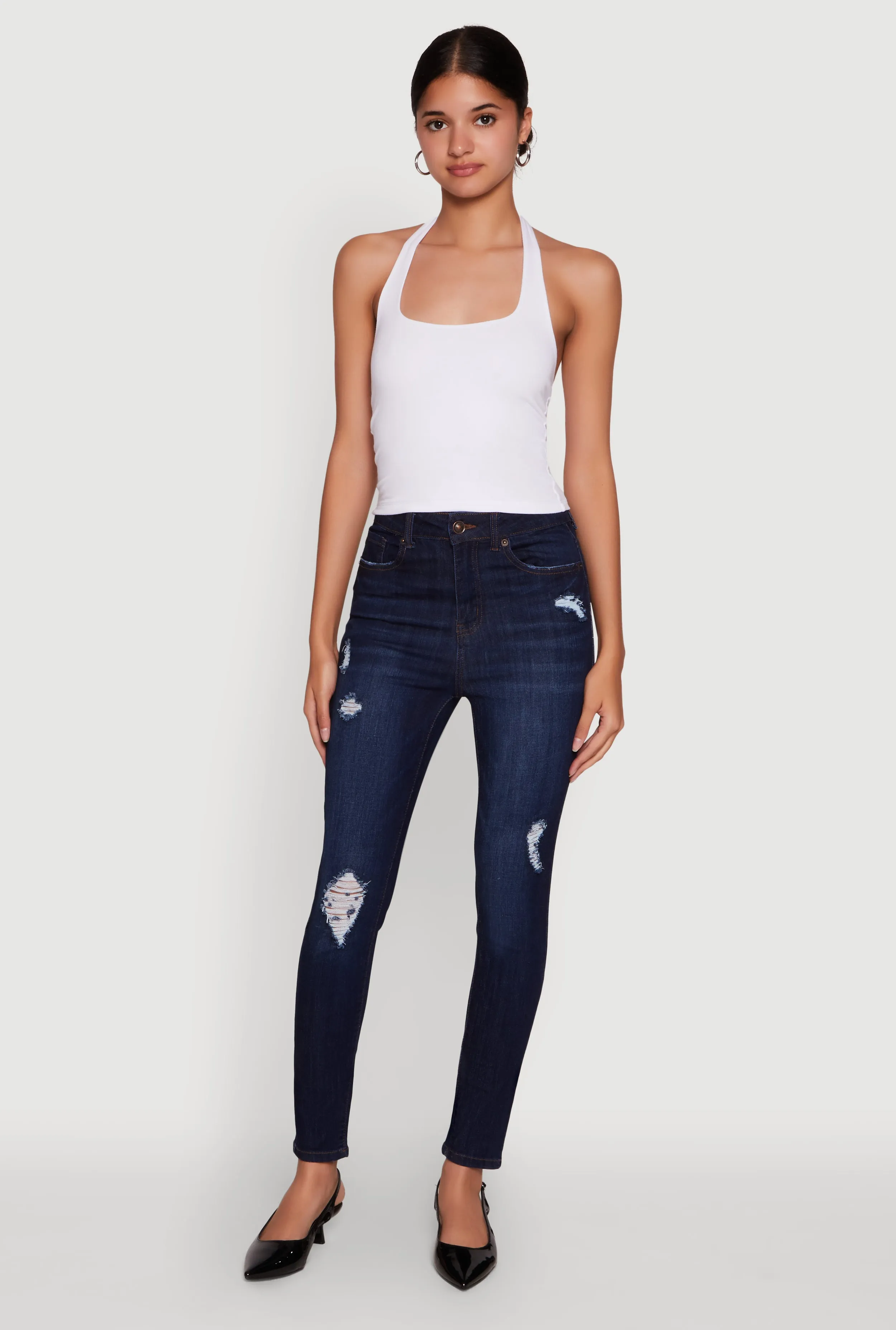 WAX High Waisted Distressed Stretch Skinny Jeans Artist Vibe Everyday Rainy Day Street Mood