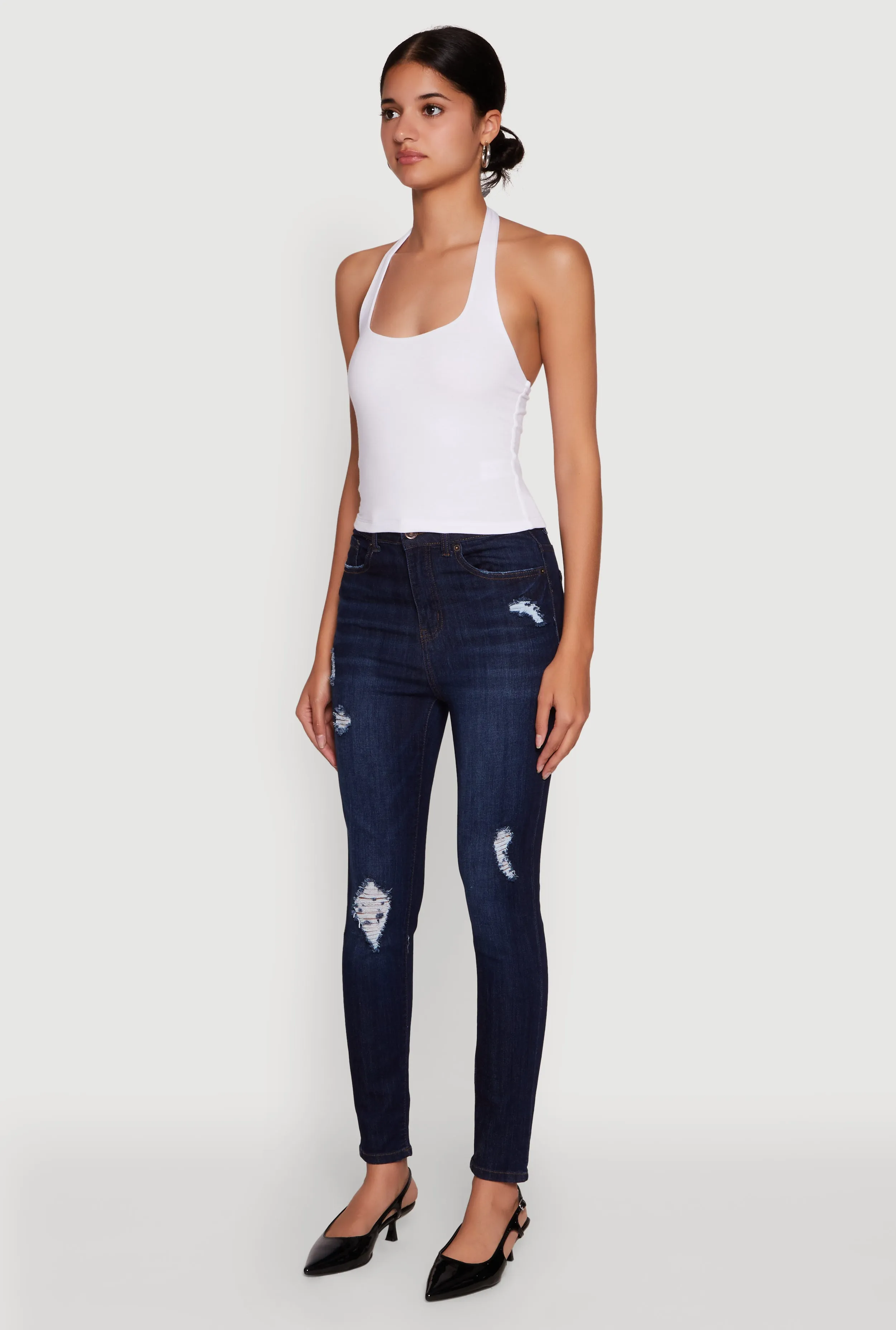 Closet Must Brunch Outfit Traveler Gear WAX High Waisted Distressed Stretch Skinny Jeans