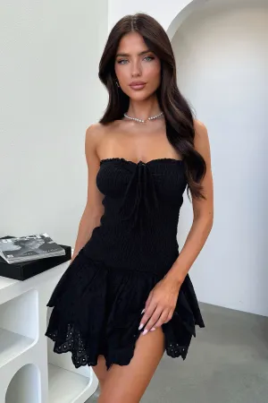 Avia Strapless Mini Dress - Black Adjustable Ties