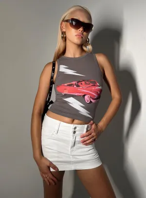 Faya Low Rise Denim Mini Skirt White Unique Feature Glossy Texture