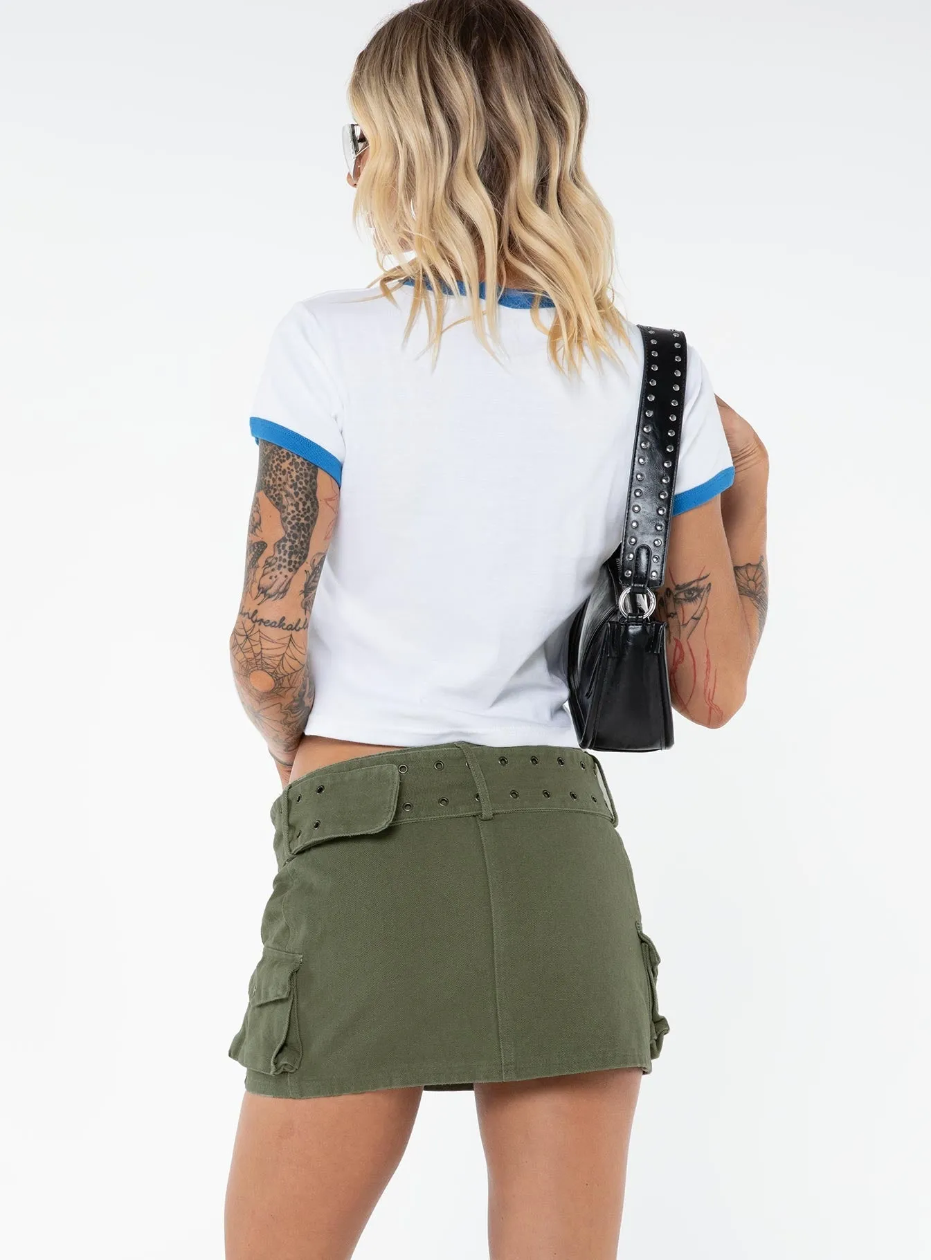 Draped Silhouette Friction Free Iconic Cargo Mini Skirt Khaki Tall