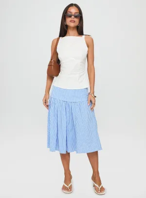 Raelan Tiered Midi Skirt Blue Stripe Smooth Motion Modern Design