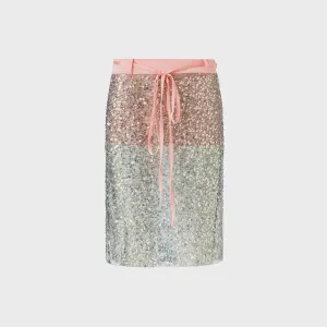 Airy Comfort High End Quality Siedres Sequined Low Rise Midi Skirt with Lining - Mint