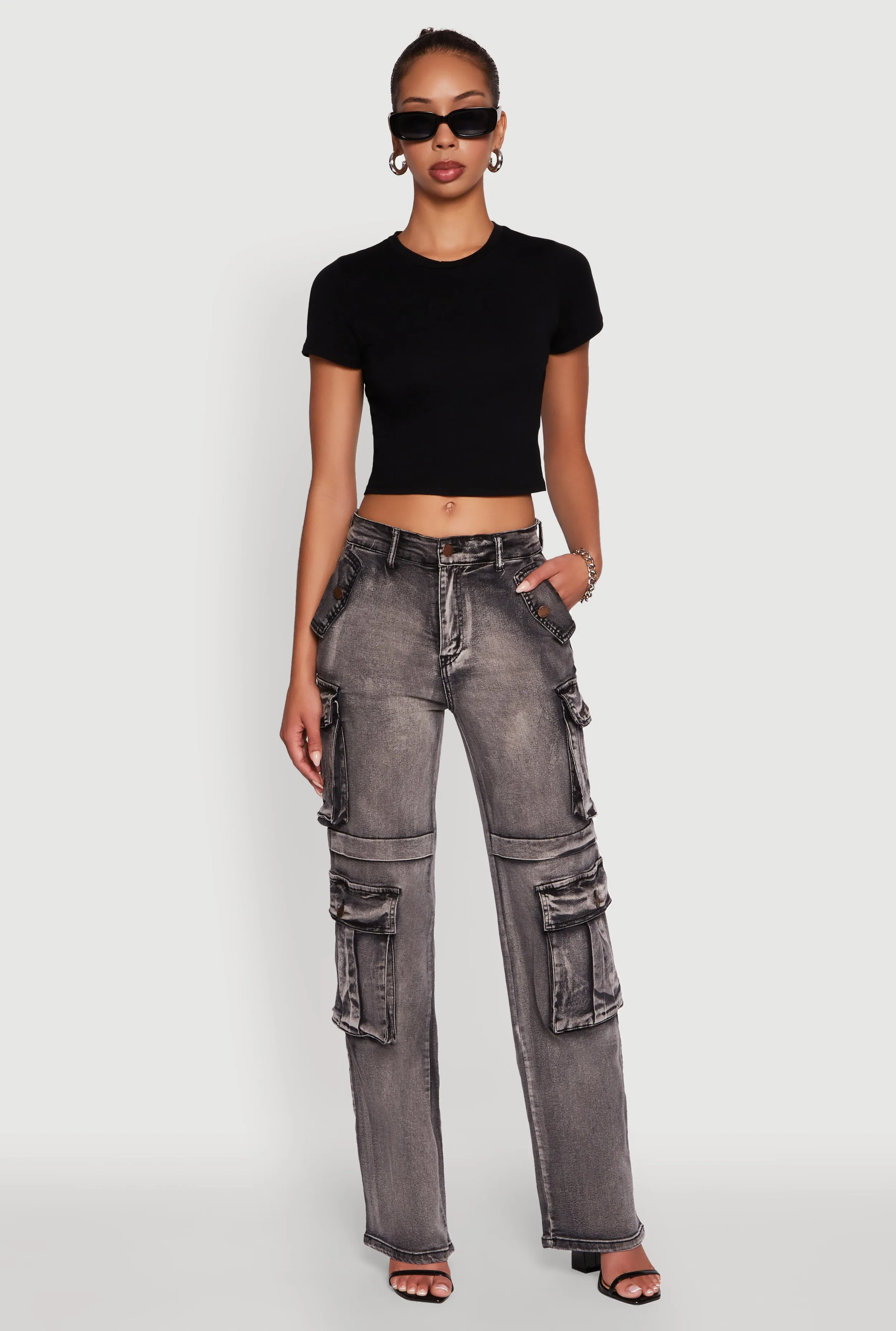 Earthy Music Event Bootcut style Daisy Mineral Wash Straight Leg Cargo Jeans