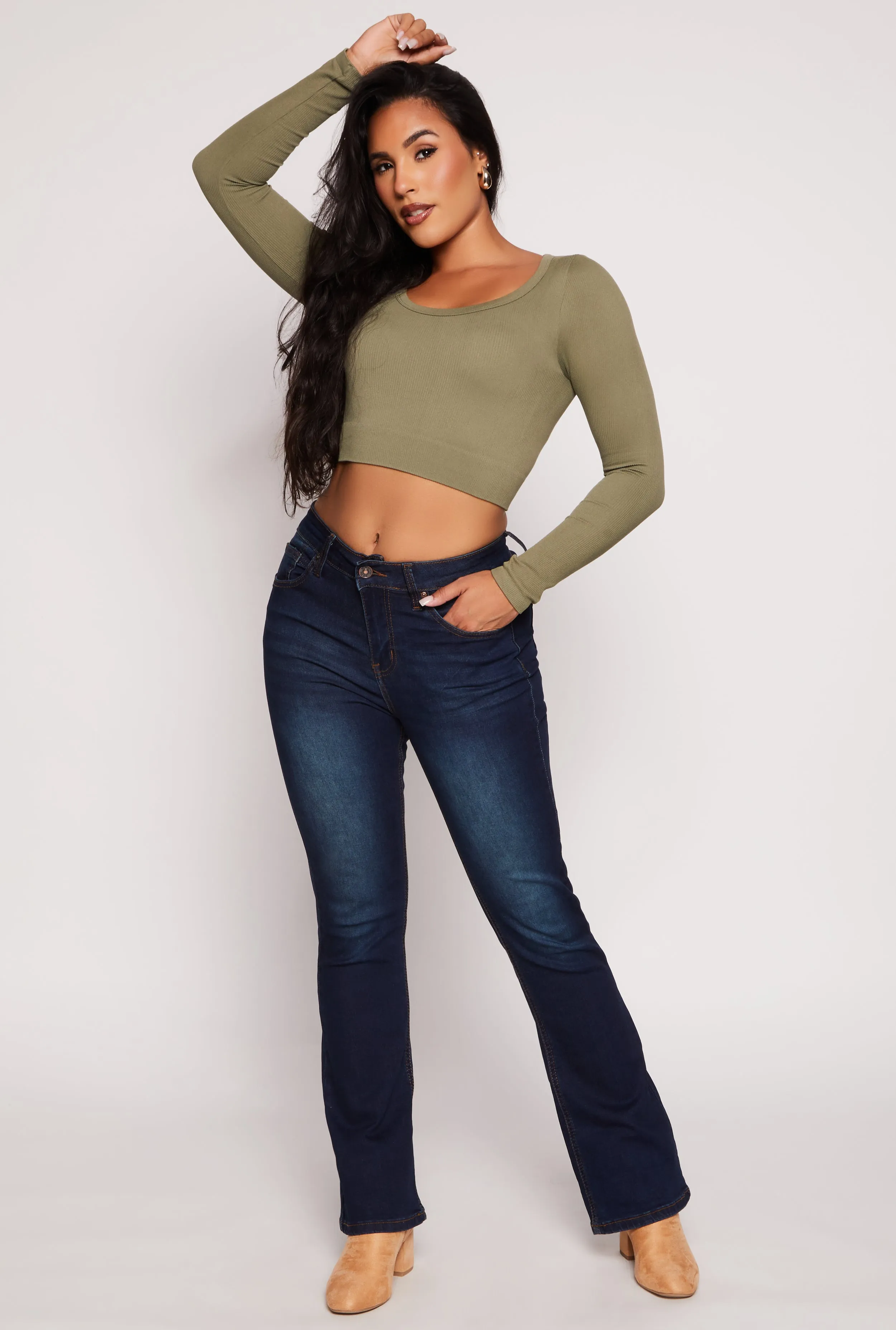 Timeless Outfit WAX Acid Wash High Waisted Boot Cut Jeans