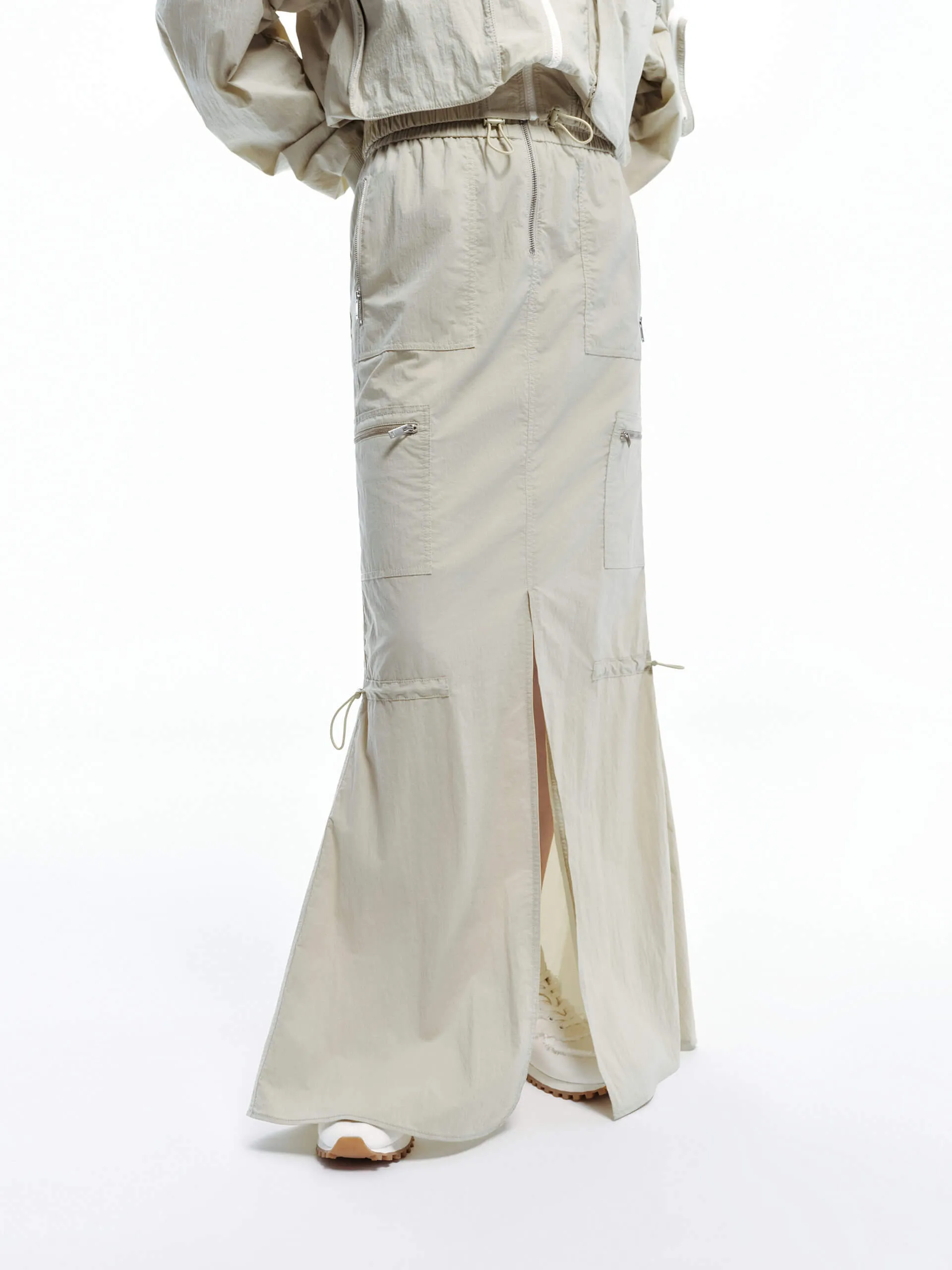 Vibrant Flow Abstract Motif Drawstring Detail Maxi Skirt