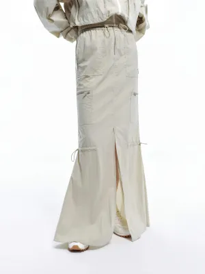 Vibrant Flow Abstract Motif Drawstring Detail Maxi Skirt